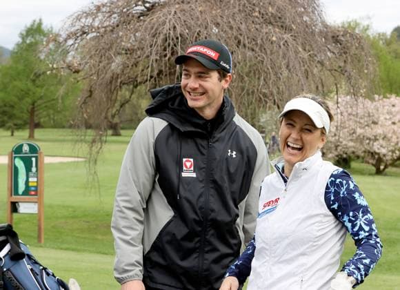 GOLF - Audi Circuit FROHNLEITEN,AUSTRIA,10.APR.24 - GOLF - Audi Circuit, GC Murhof. Image shows Alessandro Haemmerle (AUT) and Michaela Kirchgasser.  GEPAxpictures xHansxOberlaender