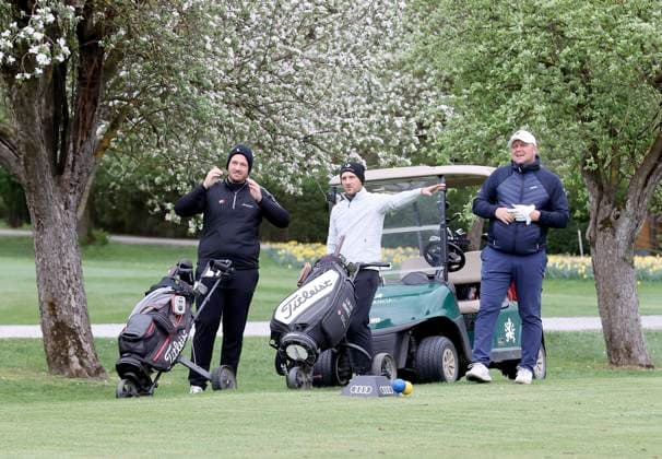 GOLF - Audi Circuit FROHNLEITEN,AUSTRIA,10.APR.24 - GOLF - Audi Circuit, GC Murhof. Image shows Mario Magagna, Lukas Nemecz (AUT) and Herbert Riegler.  GEPAxpictures xHansxOberlaender