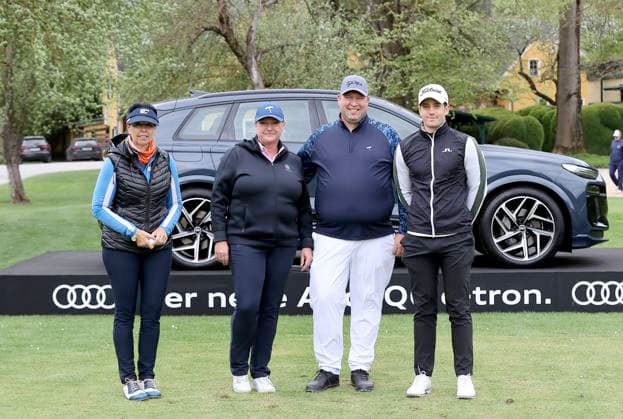 GOLF - Audi Circuit FROHNLEITEN,AUSTRIA,10.APR.24 - GOLF - Audi Circuit, GC Murhof. Image shows Barbara Haberl, Martina Marchetti-Deschmann, Klaus Deschmann and Timon Baltl (AUT).  GEPAxpictures xHansxOberlaender