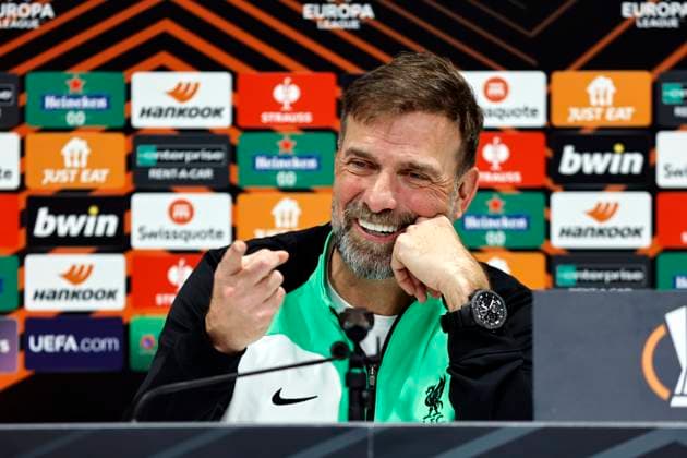 10th April 2024; Anfield and AXA Training Centre, Liverpool, Merseyside, England; press conference, PK, Pressekonferenz and training session ahead of the UEFA Europa League match between Liverpool and Atalanta in Liverpool, England. Liverpool manager Jurgen Klopp speaking to the media during today s press conference at Anfield ahead of tomorrow s match  ActionPlus12628032 AlanxMartin