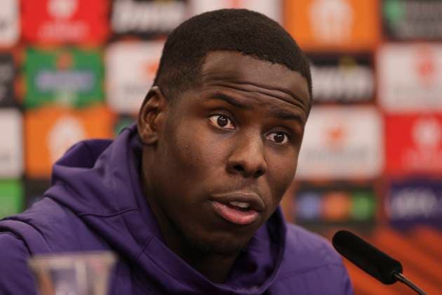 West Ham press conference, PK, Pressekonferenz Kurt Zouma of West Ham United during the press conference for the UEFA Europa League Quarter-Final First Leg match between Bayer Leverkusen and West Ham United at BayArena, Leverkusen Copyright: xPaulxChestertonx FIL-20008-0009 UK Newspapers OUT