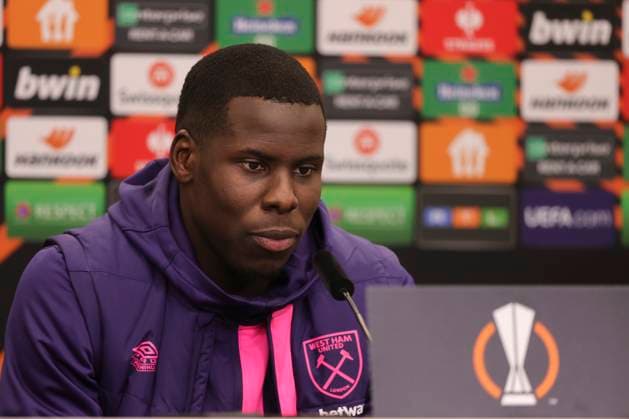 West Ham press conference, PK, Pressekonferenz Kurt Zouma of West Ham United during the press conference for the UEFA Europa League Quarter-Final First Leg match between Bayer Leverkusen and West Ham United at BayArena, Leverkusen Copyright: xPaulxChestertonx FIL-20008-0012 UK Newspapers OUT
