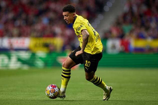 Jadon Sancho of Borussia Dortmund in action during the UEFA Champions League 2023 24 quarter-finals match between Atletico de Madrid and Borussia Dortmund at Stadium Civitas Metropolitano on April 10, 2024 in Madrid, Spain. FOOTBALL : Atletico Madrid vs Borussia Dormund - UEFA Ligue des Champions - 1 4 Quart - 10 04 2024 LGM Panoramic 