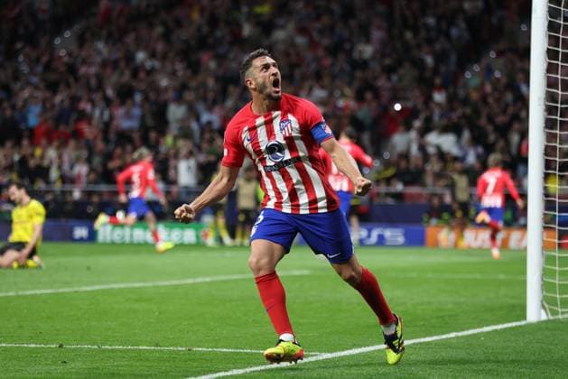 Madrid, Spain, 10th April 2024. Koke of Athletico Madrid celebrates after Samuel Lino of Athletico Madrid (not pictured) scores to make it 2-0 during the UEFA Champions League match at Wanda Metropolitano, Madrid. Picture credit should read: Paul Terry Sportimage EDITORIAL USE ONLY. No use with unauthorised audio, video, data, fixture lists, club league logos or live services. Online in-match use limited to 120 images, no video emulation. No use in betting, games or single club league player publications. SPI-3067-0019