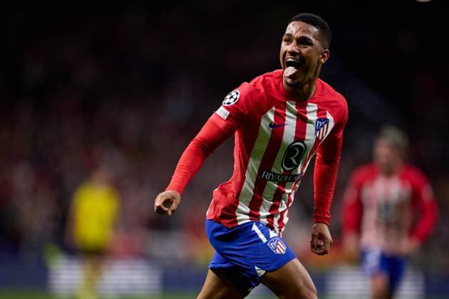 Samuel Lino of Atletico de Madrid celebrates his goal during the UEFA Champions League 2023 24 quarter-finals match between Atletico de Madrid and Borussia Dortmund at Stadium Civitas Metropolitano on April 10, 2024 in Madrid, Spain. FOOTBALL : Atletico Madrid vs Borussia Dormund - UEFA Ligue des Champions - 1 4 Quart - 10 04 2024 LGM Panoramic 