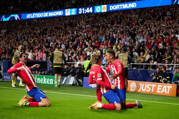 Samuel Lino of Atletico de Madrid celebrates his goal during the UEFA Champions League 2023 24 quarter-finals match between Atletico de Madrid and Borussia Dortmund at Stadium Civitas Metropolitano on April 10, 2024 in Madrid, Spain. FOOTBALL : Atletico Madrid vs Borussia Dormund - UEFA Ligue des Champions - 1 4 Quart - 10 04 2024 LGM Panoramic 