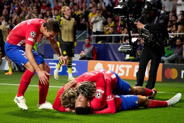 Samuel Lino of Atletico de Madrid celebrates his goal during the UEFA Champions League 2023 24 quarter-finals match between Atletico de Madrid and Borussia Dortmund at Stadium Civitas Metropolitano on April 10, 2024 in Madrid, Spain. FOOTBALL : Atletico Madrid vs Borussia Dormund - UEFA Ligue des Champions - 1 4 Quart - 10 04 2024 LGM Panoramic 