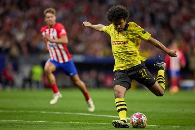 Karim Adeyemi of Borussia Dortmund in action during the UEFA Champions League 2023 24 quarter-finals match between Atletico de Madrid and Borussia Dortmund at Stadium Civitas Metropolitano on April 10, 2024 in Madrid, Spain. FOOTBALL : Atletico Madrid vs Borussia Dormund - UEFA Ligue des Champions - 1 4 Quart - 10 04 2024 LGM Panoramic 