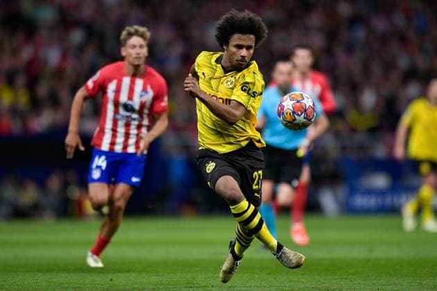 2024-04-10 Atletico Madrid v Borussia Dortmund - Quarter-final First Leg - UEFA Champions League 2023 24 MADRID, SPAIN - APRIL 10: Karim Adeyemi of Borussia Dortmund in action during the Quarter-final First Leg - UEFA Champions League 2023 24 match between Atletico Madrid and Borussia Dortmund at Civitas Metropolitano Stadium on April 10, 2024 in Madrid, Spain. (Photo by Pablo Morano BSR Agency) Madrid Spain Content not available for redistribution in The Netherlands directly or indirectly through any third parties. Copyright: xBSRxAgencyx
