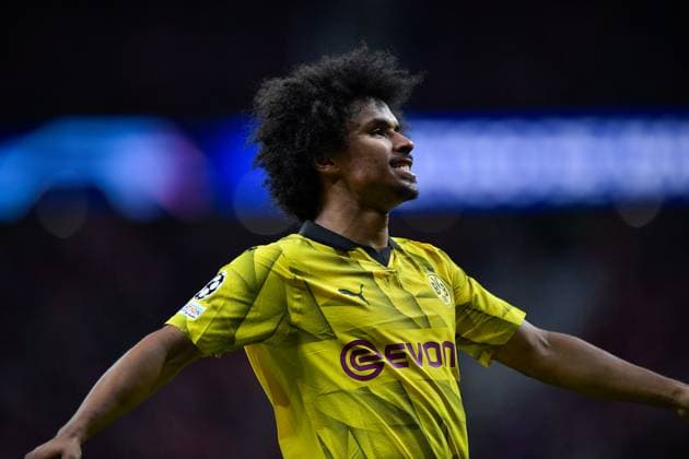 2024-04-10 Atletico Madrid v Borussia Dortmund - Quarter-final First Leg - UEFA Champions League 2023 24 MADRID, SPAIN - APRIL 10: Karim Adeyemi of Borussia Dortmund reacts during the Quarter-final First Leg - UEFA Champions League 2023 24 match between Atletico Madrid and Borussia Dortmund at Civitas Metropolitano Stadium on April 10, 2024 in Madrid, Spain. (Photo by Pablo Morano BSR Agency) Madrid Spain Content not available for redistribution in The Netherlands directly or indirectly through any third parties. Copyright: xBSRxAgencyx