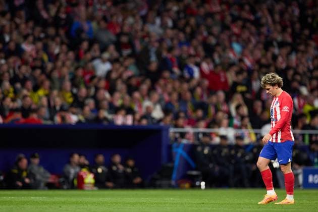 Antoine Griezmann of Atletico de Madrid reacts during the UEFA Champions League 2023 24 quarter-finals match between Atletico de Madrid and Borussia Dortmund at Stadium Civitas Metropolitano on April 10, 2024 in Madrid, Spain. FOOTBALL : Atletico Madrid vs Borussia Dormund - UEFA Ligue des Champions - 1 4 Quart - 10 04 2024 LGM Panoramic 