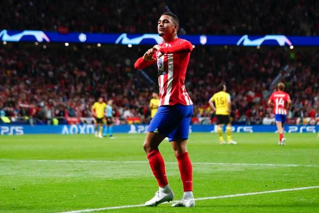 April 10, 2024, Madrid, Madrid, SPAIN: Samuel Lino of Atletico de Madrid celebrates a goal during the UEFA Champions League, Quarter finals, football match played between Atletico de Madrid and Borussia Dortmund at Civitas Metropolitano stadium on April 10, 2024, in Madrid, Spain. Madrid SPAIN - ZUMAa181 20240410_zaa_a181_057 Copyright: xIrinaxR.xHipolitox