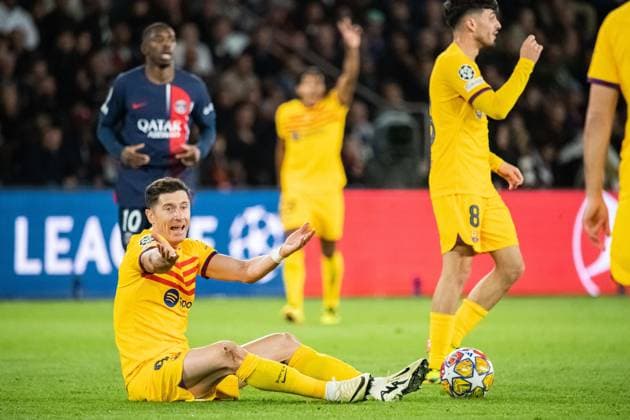 Robert Lewandowski (FC Barcelone) FOOTBALL : Paris SG x FC Barcelone - Ligue des Champions - Quart de Finale - 10 04 2024 BaptisteAutissier Panoramic 