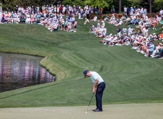 Tom Watson putts on the fifth green during the Par 3 Contest at the Masters Tournament at Augusta National Golf Club in Augusta, Georgia on Wednesday, April 10, 2024.  AUG20240410524 TANNENxMAURY
