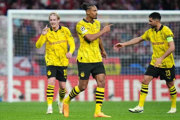ESP: Atletico de Madrid v Borussia Dortmund. UEFA Champions League match. Quarter-finals Sebastien Haller of Borussia Dortmund celebrates after scoring the 2-1 during the UEFA Champions League match, Quarter-finals, first leg, between Atletico de Madrid and Borussia Dortmund played at Civitas Metropolitano Stadium on April 10, 2024 in Madrid Spain. kpng Copyright: xBaguxBlancox xPRESSINPHOTOx PS_240410_669