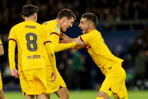 Sport Bilder des Tages Andreas Christensen FC Barcelona, Barca celebrates after scoring his team s third goal with teammates, UEFA Champions League 2023 24 - Quarter-final First Leg, Paris Saint-Germain vs FC Barcelona, Parc des Princes, April 10, 2024, Paris, France.
