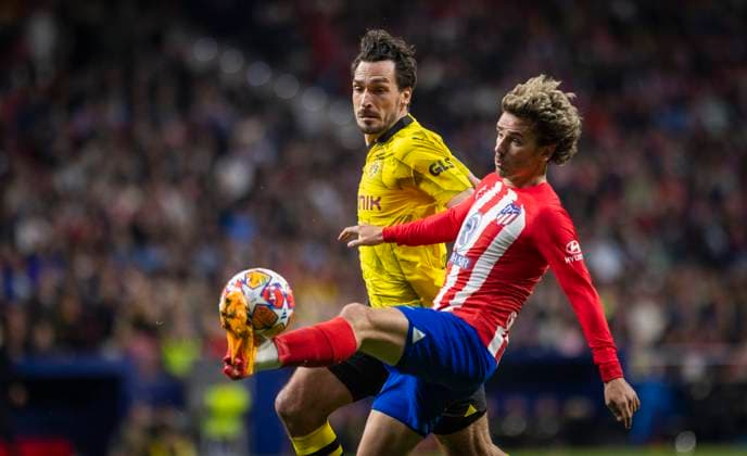 Madrid Spain 10th Apr 2024 Antoine Griezmann AM Mats Hummels BVB Atletico Madrid Borussia Dortmund 10 04 2024