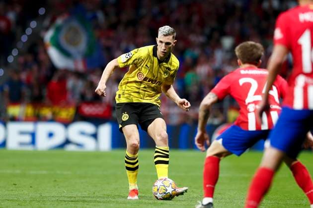 April 10, 2024, Madrid, Madrid, SPAIN: Nico Schlotterbeck of Borussia Dortmund in action during the UEFA Champions League, Quarter finals, football match played between Atletico de Madrid and Borussia Dortmund at Civitas Metropolitano stadium on April 10, 2024, in Madrid, Spain. Madrid SPAIN - ZUMAa181 20240410_zaa_a181_098 Copyright: xIrinaxR.xHipolitox