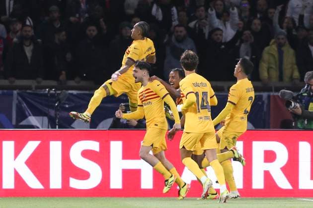 Joie But de Raphinha (FC Barcelone) FOOTBALL : Paris Saint Germain Vs FC Barcelone - Ligue des Champions - 10 04 2024 MichaelBaucher Panoramic 