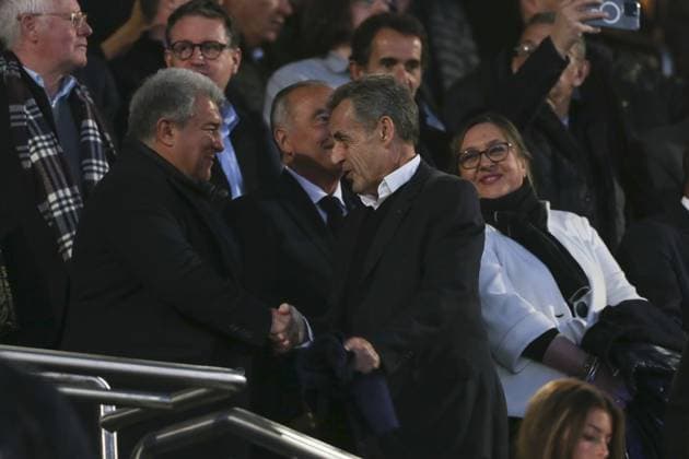 Joan Laporta - Nicolas Sarkozy FOOTBALL : Paris Saint Germain Vs FC Barcelone - Ligue des Champions - 10 04 2024 MichaelBaucher Panoramic 