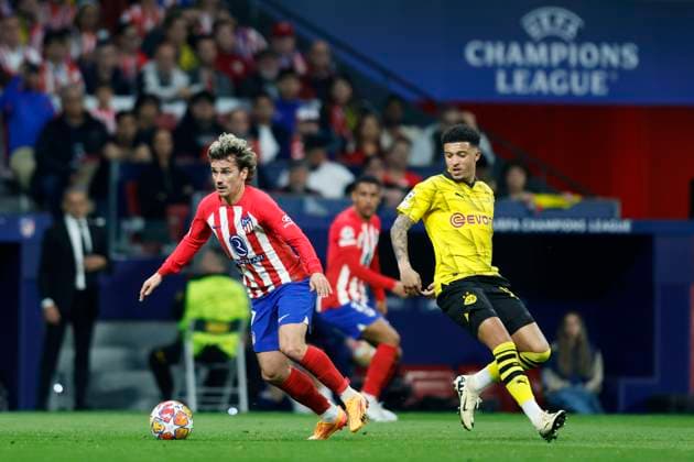 Antoine Griezmann (Atletico), Jadon Sancho (Dortmund), APRIL 10, 2024 - Football Soccer : UEFA Champions League round of 8 1st leg match between Atletico de Madrid 2-1 Borussia Dortmund at Estadio Metropolitano in Madrid, Spain. Noxthirdxpartyxsales  (249753422)