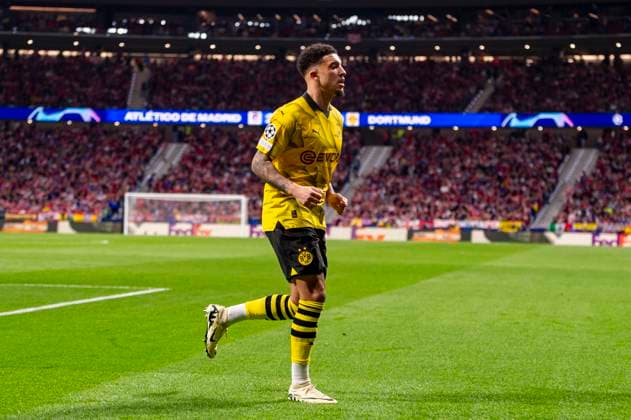 UEFA Champions League 2023 24 Quarter-final First Leg: Atletico Madrid v Borussia Dortmund Jadon Sancho of Borussia Dortmund during the UEFA Champions League quarter-final first leg match between Atletico Madrid and Borussia Dortmund at Estadio Civitas Metropolitano on April 10, 2024 in Madrid, Spain. Madrid Estadio Civitas Metropolitano Madrid Spain Copyright: xAlbertoxGardinx AGardin_20240410_football_AtleticoMadrid_Borussia_Dortmund_101