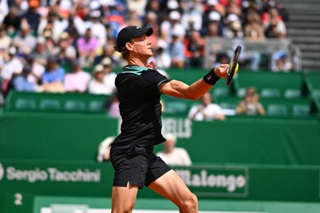 Monaco Rolex Masters Jannik Sinner (ITA) during his first round match at the Monaco Rolex Masters in Monte Carlo, on April, 10, 2024. Photo by Corinne Dubreuil ABACAPRESS.COM MONACO Monaco  Copyright: xDubreuilxCorinne ABACAx