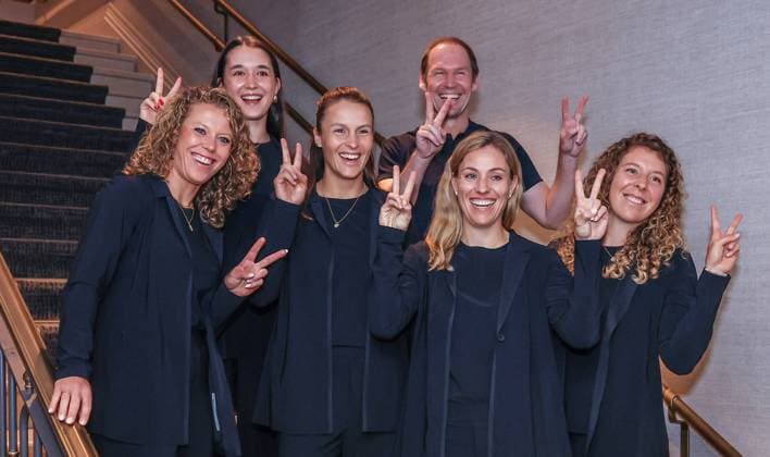 2024 BJKC Qualifiers Brasil v Germany Official Dinner German Team from Left Laura Siegemund GER , Eva Lys GER , Tatjana Maria GER , Teamcaptain Rainer Schuettler GER , Angelique Kerber GER , Anna Lena Friedsam GER