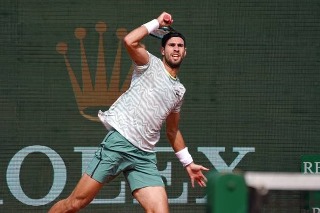 Karen Khachanov (Russie) TENNIS : Monaco Rolex Master 1000 - 8eme de finale - Monaco - 11 04 2024 NorbertScanella Panoramic