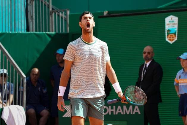 Karen Khachanov (Russie) TENNIS : Monaco Rolex Master 1000 - 8eme de finale - Monaco - 11 04 2024 NorbertScanella Panoramic 