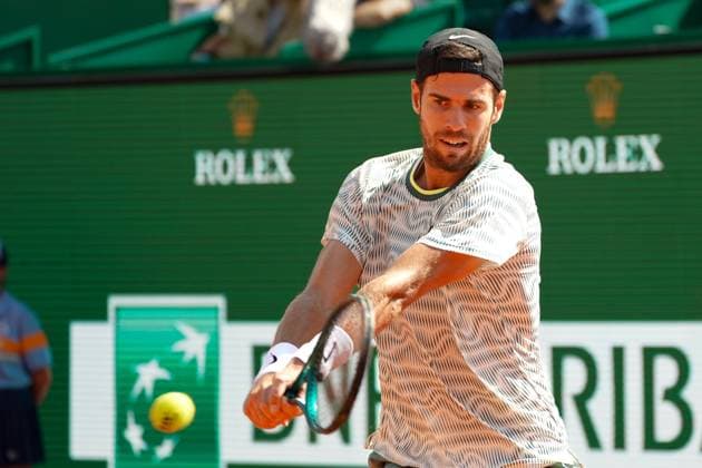 Karen Khachanov (Russie) TENNIS : Monaco Rolex Master 1000 - 8eme de finale - Monaco - 11 04 2024 NorbertScanella Panoramic