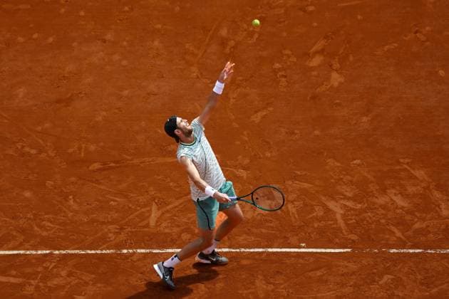 Karen Khachanov (Russie) TENNIS : Monaco Rolex Master 1000 - 8eme de finale - Monaco - 11 04 2024 NorbertScanella Panoramic