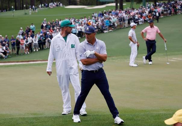 Bryson DeChambeau lines up a shot from off the green on the second hole during the first round of the Masters Tournament at Augusta National Golf Club in Augusta, Georgia on Thursday, April 11, 2024.  AUG20240411536 TANNENxMAURY