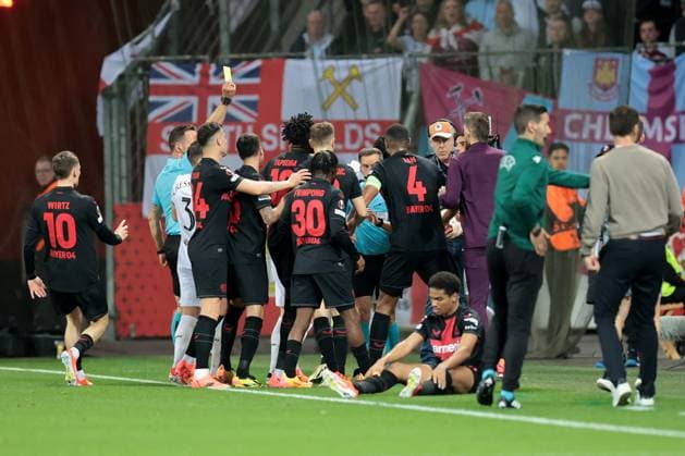 Scuffle at Europa League quarter-final first leg Bayer 04 Leverkusen West Ham United Copyright Thomas Pakusch Copyright: Thomas Pakusch