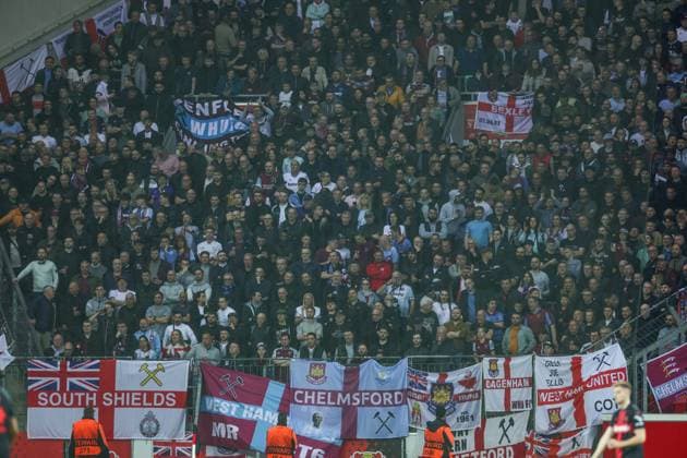 11 04 2024, Football, Europa League, Season 2023 2024, Bayer Leverkusen West Ham United, Fans of West Ham United Leverkusen BayArena NRW Germany xRHR PHOTO TRx Copyright: RHR-FOTOx RHR-FOTO TR