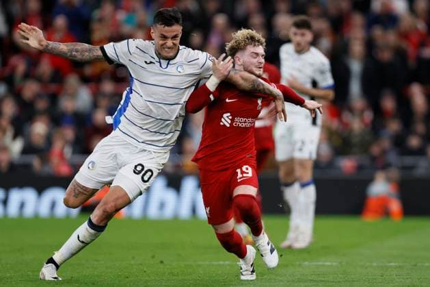 Liverpool FC v Atalanta: Quarter-Final First Leg - UEFA Europa League 2023 24 Gianluca Scamacca of Atalanta and Harvey Elliott of Liverpool challenge during the UEFA Europa League 2023 24 Quarter-Final first leg match between Liverpool FC and Atalanta at Anfield on April 11, 2024 in Liverpool, England. Liverpool Anfield England United Kingdom Copyright: xRichardxSellers Sportsphoto APLx 13971883