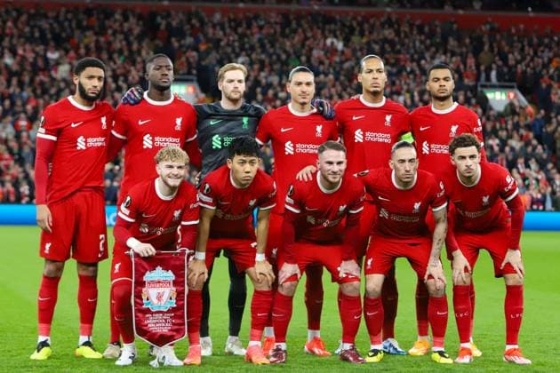 Liverpool, England, April 11th 2024: Liverpool players pose for a team photo during the UEFA Europa League game between Liverpool and Atalanta at Anfield in Liverpool, England (Alexander Canillas SPP) Copyright: xAlexanderxCanillasx xSPPx spp-en-AlCaSp-IMG_9713