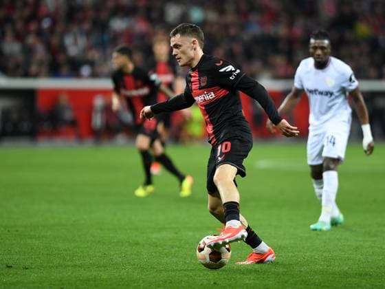 11 04 2024, Leverkusen, Germany, BayARENA, Bayer Leverkusen vs West Ham United UEFA Europa League 2023 2024 Quarter finals First Leg, Florian Wirtz Bayer 04 Leverkusen in action, on the ball, single action Photo Ralf Treese Leverkusen BayARENA North Rhine Westphalia Germany 521_LEVWHU20240411_009 Treese-521