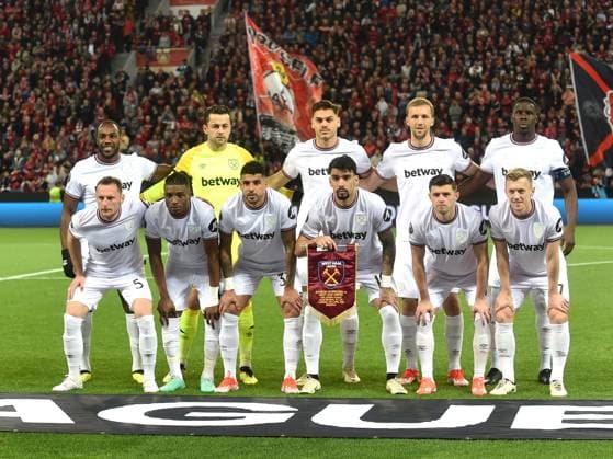 11 04 2024, Leverkusen, Germany, BayARENA, Bayer Leverkusen vs West Ham United UEFA Europa League 2023 2024 Quarter finals First Leg, West Ham United team photo Ralf Treese Leverkusen BayARENA North Rhine Westphalia Germany 521_LEVWHU20240411_018 Treese-521