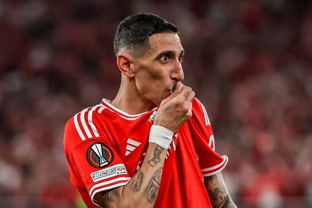Lisbon Portugal, April 11th 2024: Di Maria (11 SL Benfica) in action celebrates his goal during the UEFA Europa League game between SL Benfica vs Olympique de Marseille at Estadio da Luz, Lisbon, Portugal (Joao Bravo SPP) Copyright: xJoaoxBravoxx xSPPx spp-en-JoBr-JBF-6591