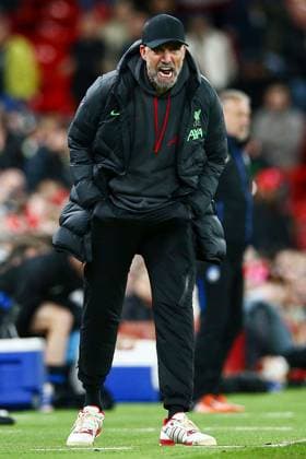 Liverpool manager Jurgen Klopp gives instructions from the technical area Liverpool v Atalanta, UEFA Europa League, Quarter Final, First Leg, Football, Anfield, Liverpool, UK - 11 Apr 2024 EDITORIAL USE ONLY No use with unauthorised audio, video, data, fixture lists, club league logos or live services. Online in-match use limited to 120 images, no video emulation. No use in betting, games or single club league player publications.  Copyright: xMattxWest Shutterstockx 14424886bo