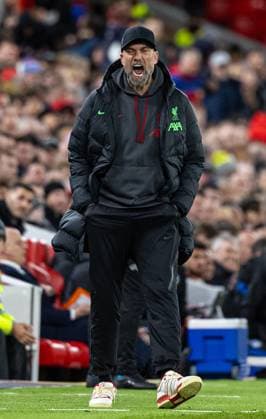 Football - UEFA Europa League - Quarter-Final 1st Leg - Liverpool FC v BC Atalanta LIVERPOOL, ENGLAND - Thursday, April 11, 2024: Liverpool s manager Jürgen Klopp reacts during the UEFA Europa League Quarter-Final 1st Leg match between Liverpool FC and BC Atalanta at Anfield. (Photo by David Rawcliffe Propaganda) LIVERPOOL Anfield MERSEYSIDE ENGLAND  Copyright: xDavidxRawcliffex P2024-04-11-Liverpool_Atalanta-69