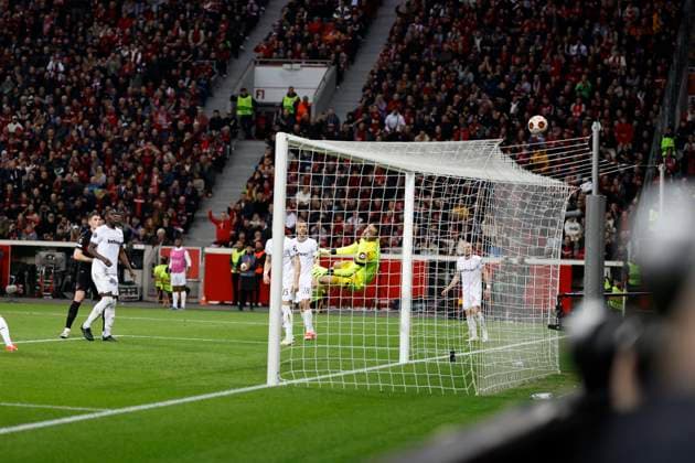 UEFA Europa League, Bayer 04 Leverkusen vs West Ham United, 11 04 2024 Leverkusen, Germany April 11 Header of Patrick Schick Bayer 04 Leverkusen, 14 during the UEFA Europa Leeague quarter finals between UEFA Europa League, Bayer 04 Leverkusen vs West Ham United at BayArena on April 11, 2024 in Leverkusen, Germany DFL REGULATIONS PROHIBIT ANY USE OF PHOTOGRAPHS AS IMAGE SEQUENCES AND OR QUASI VIDEO Copyright: xBEAUTIFULxSPORTS AxelxKohringx