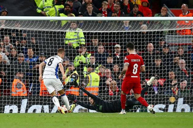 Mario Pasalic of Atalanta scores a goal for their side to make it 3-0 Liverpool v Atalanta, UEFA Europa League, Quarter Final, First Leg, Football, Anfield, Liverpool, UK - 11 Apr 2024 EDITORIAL USE ONLY No use with unauthorised audio, video, data, fixture lists, club league logos or live services. Online in-match use limited to 120 images, no video emulation. No use in betting, games or single club league player publications.  Copyright: xMattxWest Shutterstockx 14424886bs