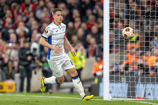 Liverpool v Atalanta Europa League 11 04 2024. GOAL 0-3 Atalanta midfielder Mario PaÅ¡aliÄ‡ (8) scores during the Europa League match between Liverpool and Atalanta at Anfield, Liverpool, England on 11 April 2024. Editorial use only , Copyright: xIanxStephenx PSI-19426-0041