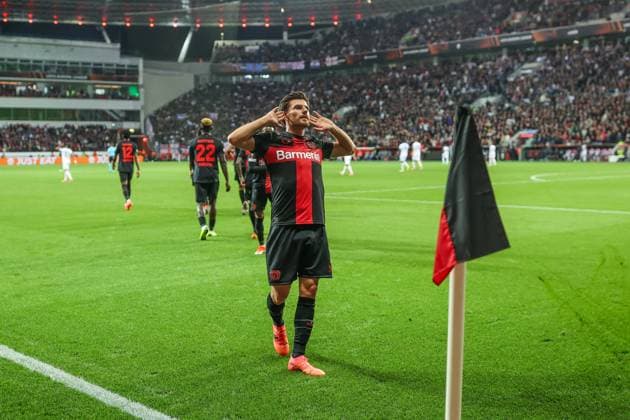 11 04 2024, Football, Europa League, Season 2023 2024, Bayer Leverkusen West Ham United, Jonas Hofmann Bayer Leverkusen celebrates after his goal for 1 to 0 Leverkusen BayArena NRW Germany xRHR PHOTO TRx Copyright: RHR-FOTOx RHR-FOTO TR
