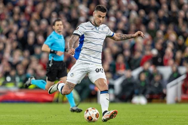 Liverpool v Atalanta Europa League 11 04 2024. Atalanta forward Gianluca Scamacca (90) during the Europa League match between Liverpool and Atalanta at Anfield, Liverpool, England on 11 April 2024. Editorial use only , Copyright: xIanxStephenx PSI-19426-0045
