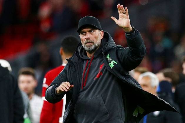 Liverpool manager Jurgen Klopp applauds fans at full-time Liverpool v Atalanta, UEFA Europa League, Quarter Final, First Leg, Football, Anfield, Liverpool, UK - 11 Apr 2024 EDITORIAL USE ONLY No use with unauthorised audio, video, data, fixture lists, club league logos or live services. Online in-match use limited to 120 images, no video emulation. No use in betting, games or single club league player publications. Copyright: xMattxWest Shutterstockx 14424886cd