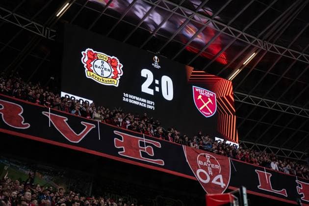 GER, UEFA Europa League, Quarter-final Bayer Leverkusen vs West Ham United 11 04 2024, BayArena , Leverkusen, GER, UEFA Europa League, Quarter-final Bayer Leverkusen vs West Ham United In the picture Final result nordphotoxGmbHxx xChristianxSchulze nph000300