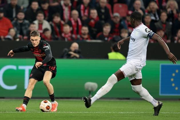 Florian Wirtz Bayer 04 Leverkusen at the Europa League quarter-final first leg Bayer 04 Leverkusen West Ham United Copyright Thomas Pakusch Copyright: Thomas Pakusch